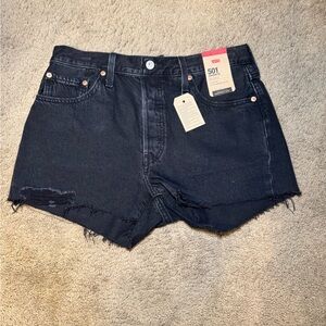 Levi's Black Jean Shorts High-Waisted Frayed Hem